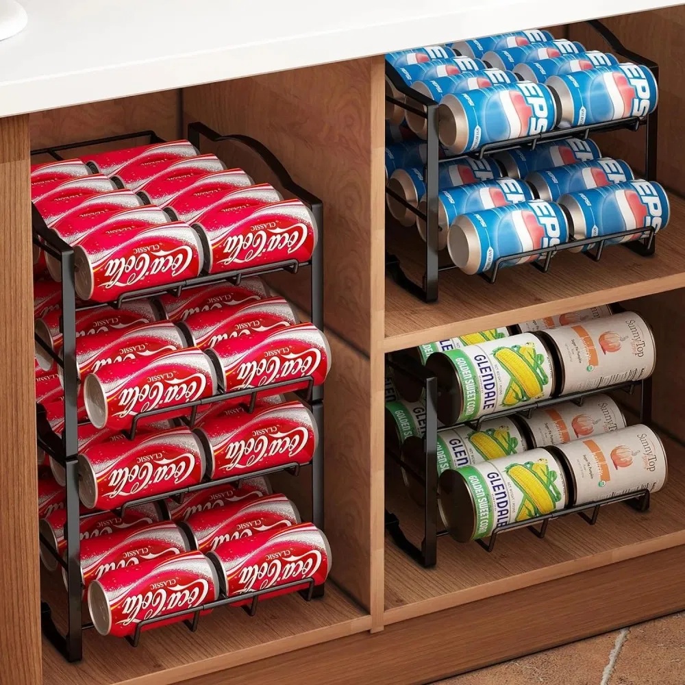 4 Tiers Can Organizer Rack, 48 Cans Soda Can Dispenser Organizer For Refrigerator, Set Of 2 Stackable Beverage Dispenser Rack - Image 8