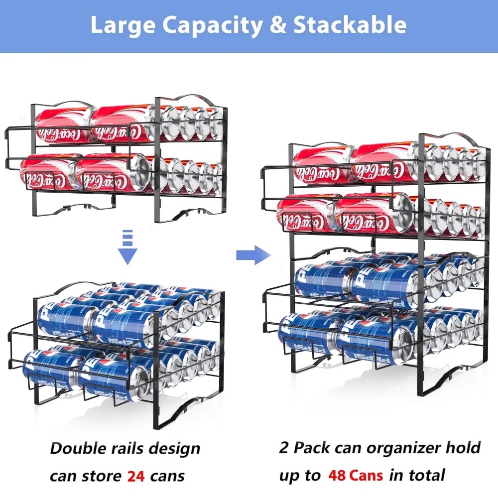 4 Tiers Can Organizer Rack, 48 Cans Soda Can Dispenser Organizer For Refrigerator, Set Of 2 Stackable Beverage Dispenser Rack - Image 2
