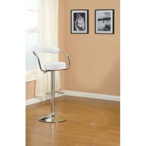 Contemporary Style White Color Bar Stool Counter Height Chairs Set Of 2 Adjustable Swivel Kitchen Island Stools