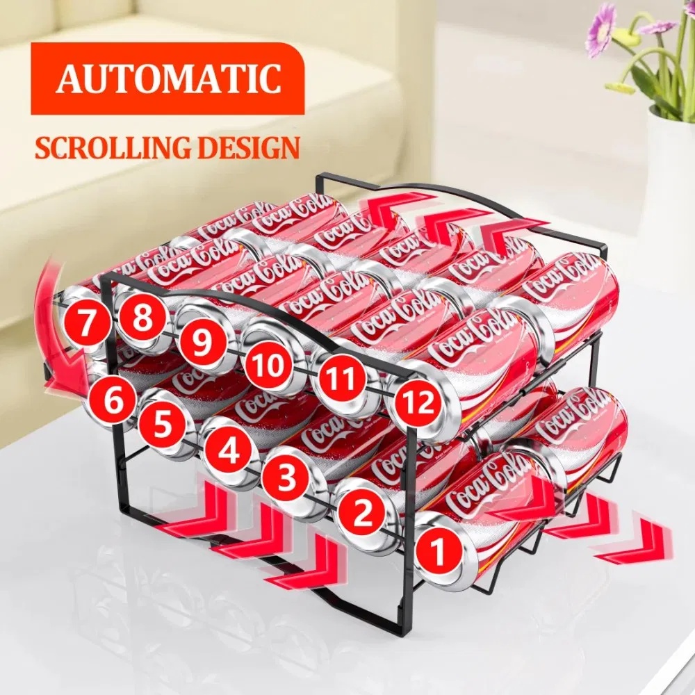 4 Tiers Can Organizer Rack, 48 Cans Soda Can Dispenser Organizer For Refrigerator, Set Of 2 Stackable Beverage Dispenser Rack - Image 4